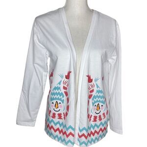 M & C Sportswear Wm’s Sz Medium White Cotton Snowman Cardinals Open Cardigan